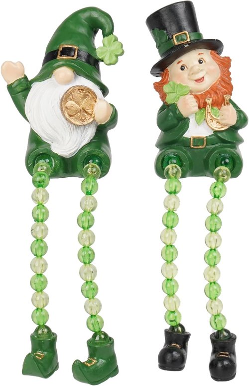 Braxio St. Patrick's Day Collectible Figurines - Set of 2 Green Gnome Shelf Sitters | Festive Table Decor