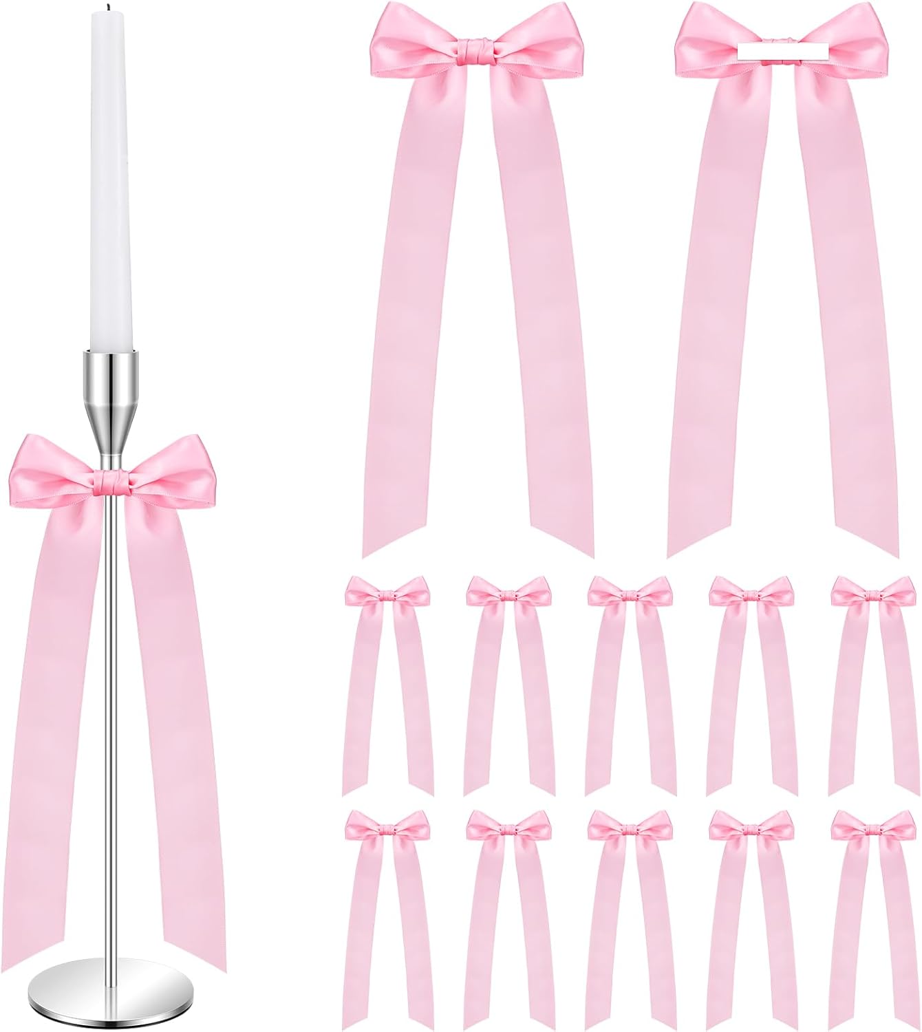 Teenyyou Pink Candlestick Bows - 12 Pcs Self-Adhesive 13 Inch Large Decor for Weddings & Parties