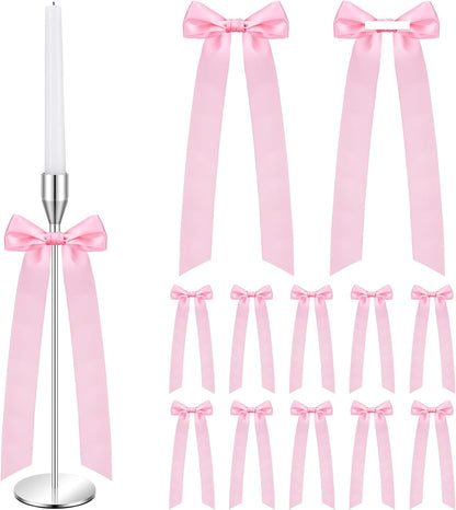 Teenyyou Pink Candlestick Bows - 12 Pcs Self-Adhesive 13 Inch Large Decor for Weddings & Parties