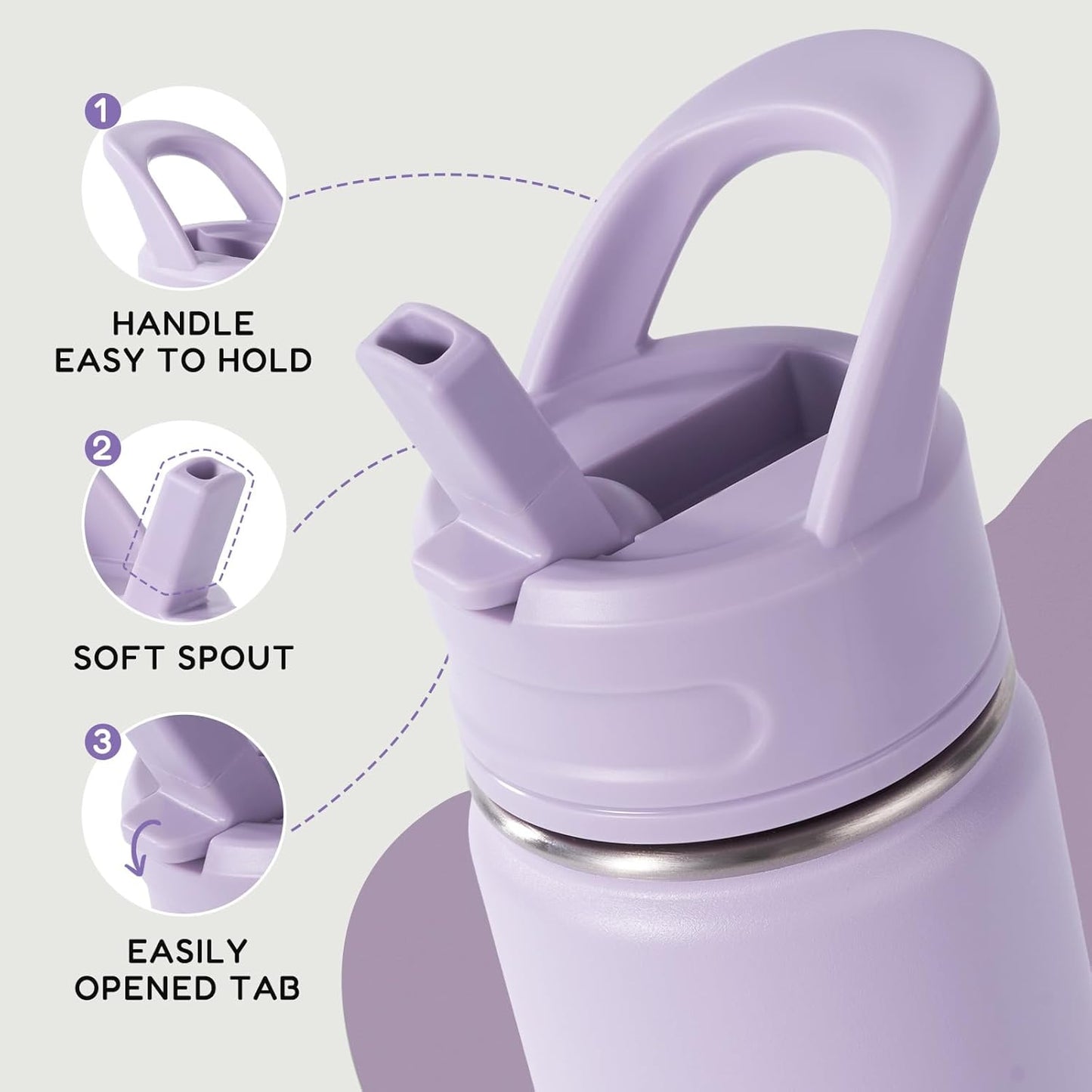 Skiennix 12oz Kids Water Bottle - Stainless Steel, Leak-Proof, BPA-Free | Purple, Insulated Design for School