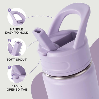 Skiennix 12oz Kids Water Bottle - Stainless Steel, Leak-Proof, BPA-Free | Purple, Insulated Design for School