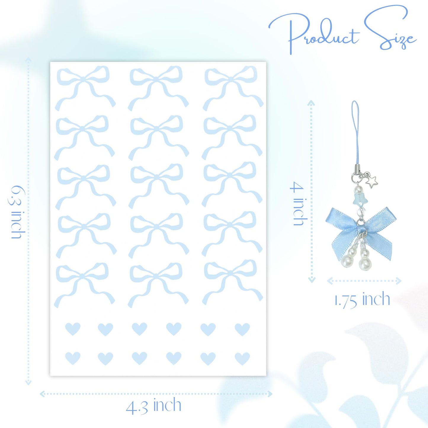 Romukuku Bows Stickers for Custom Owala Accessories, Heart Decals Transfer Stickers for Water Bottles, Bows Pearl Charms for Owala (Light Blue)