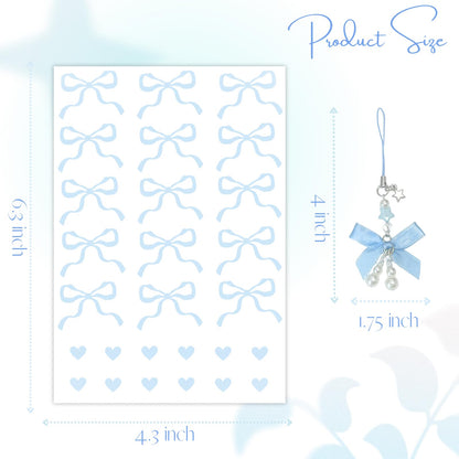 Romukuku Bows Stickers for Custom Owala Accessories, Heart Decals Transfer Stickers for Water Bottles, Bows Pearl Charms for Owala (Light Blue)