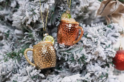 Set of 2 Glass Moscow Mule Ornament - Hand Painted Cocktail Christmas Decorations