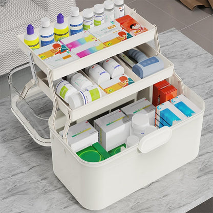 Skiennix Portable 3-Layer Medicine Organizer - Foldable First Aid Box with Removable Small Box | Dustproof & Moisture-Proof (Large)