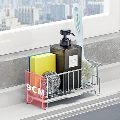 Skiennix Kitchen Countertop Sponge Holder - SUS 304 Stainless Steel Dish Soap Organizer | Caddy for Cleaning Tools