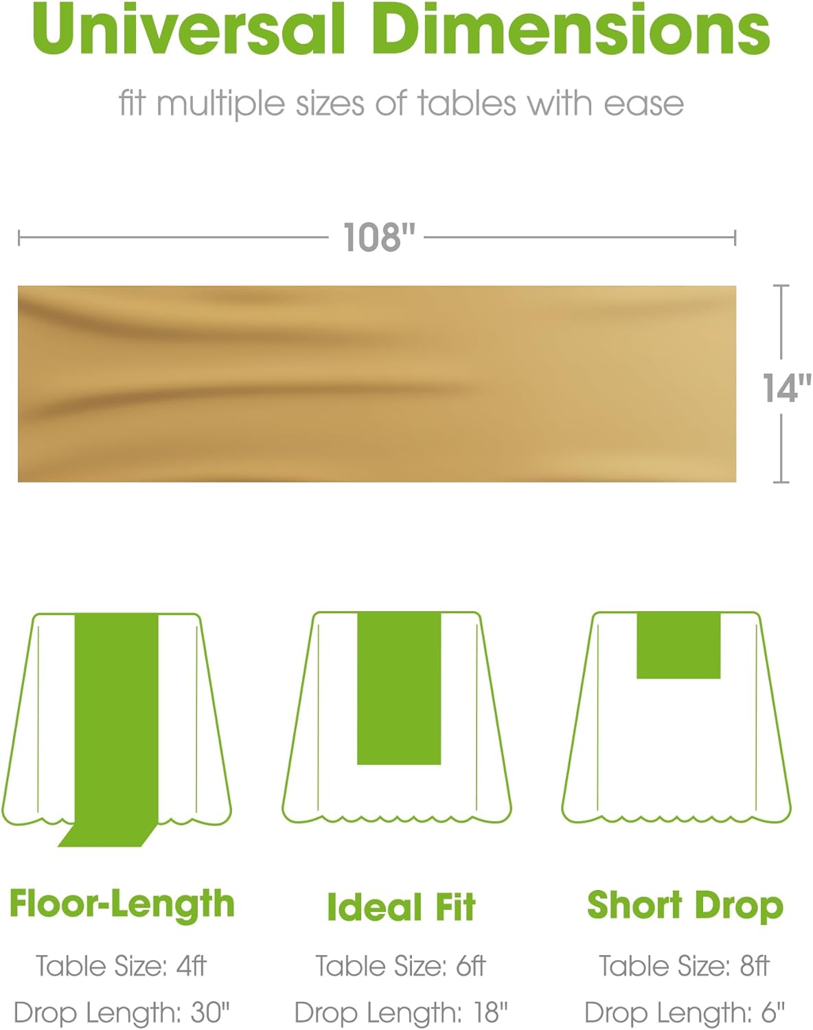 Pureegg Gold Plastic Table Runners - Water Resistant & Disposable | 10 Pack, 14'' x 108'' for Weddings, Parties & Home Decor