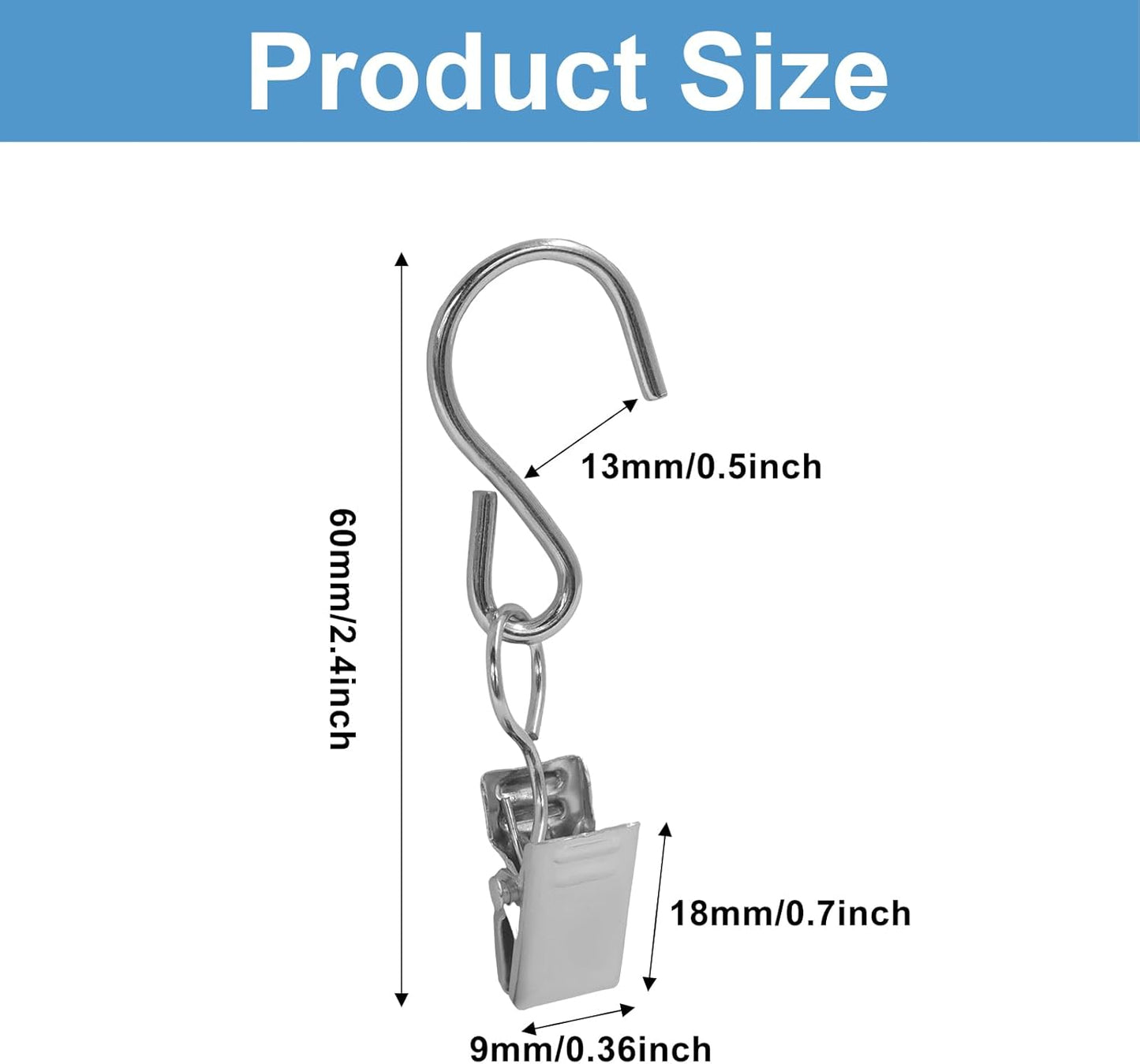 Skiennix Stainless Steel S Hooks - 50 Pack 2.4 Inch Clips for Hanging Lights & Home Decor