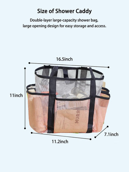 NAJIAKA Portable Mesh Shower Caddy Bag - Pink Organizer with 8 Pockets for College, Beach, Gym & Travel
