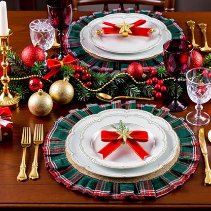 Christmas Plaid Round Placemats Set - Red Green, 12 Pack, 15.75 Inch