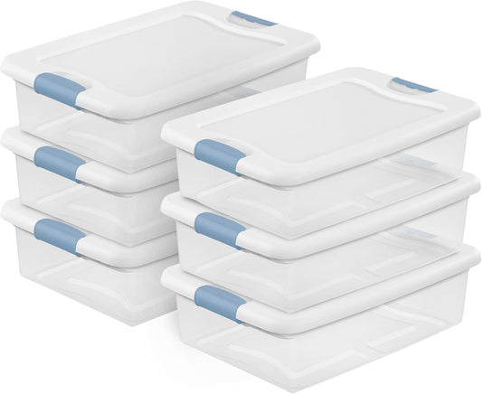 Sterilite 6-Pack Latching Storage Bins - Clear Plastic Under Bed Organizers, 32 Quart Capacity