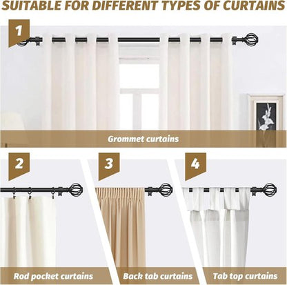GXOACKJ Adjustable Curtain Rods - Black 5/8 Inch Drapery Rods for Windows 33 to 60 Inches | Elegant Twisted Cage Finials