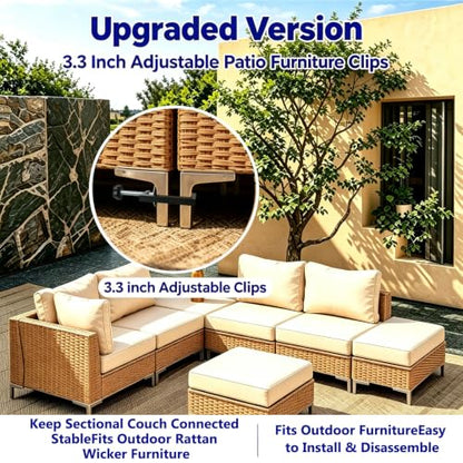 Adjustable Patio Furniture Clips 4 Pack - Universal Rattan & Wicker Connectors