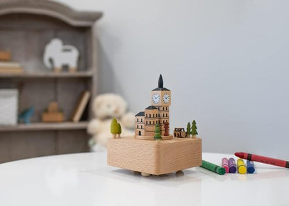 Cottage Garden Big Ben Car | Woodgrain 6-Inch Beech Wind-Up Musical Figurine