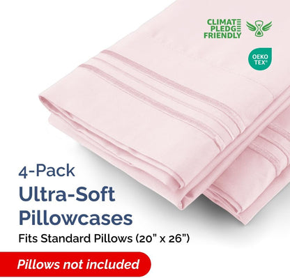 Skiennix Standard Pillow Cases Set of 4 - Ultra Soft Hotel Quality Covers - Machine Washable Lavender Pink
