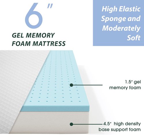 BestMassage 6-Inch Gel Memory Foam Mattress - Medium Firm Feel | CertiPUR-US Certified | Pressure Relief & Cooling Comfort