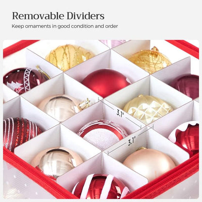 SONGMICS Christmas Ornament Storage Box - Holds 128 3-Inch Balls | 8 Trays, Dual Zippers, Cherry Red