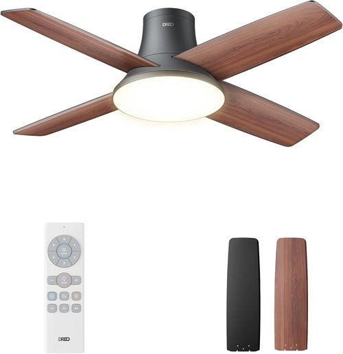 Dreo 44-Inch Ceiling Fan with Lights & Remote - Low Profile Black Flush Mount, Reversible Motor, 6-Speed