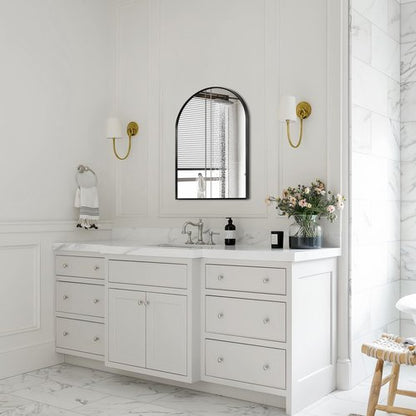 Arched Black Mirror by [Brand Name] - 16" x 20" Metal Frame Vanity Mirror | Shatterproof Tempered Glass for Living Room, Bedroom, Entryway