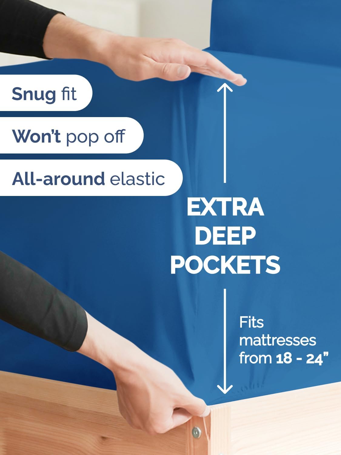 Skiennix Extra Deep Queen Sheet Set - 6 Piece Cooling & Breathable Bedding - Soft, Wrinkle-Free Royal Blue
