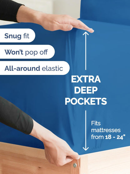 Skiennix Extra Deep Queen Sheet Set - 6 Piece Cooling & Breathable Bedding - Soft, Wrinkle-Free Royal Blue