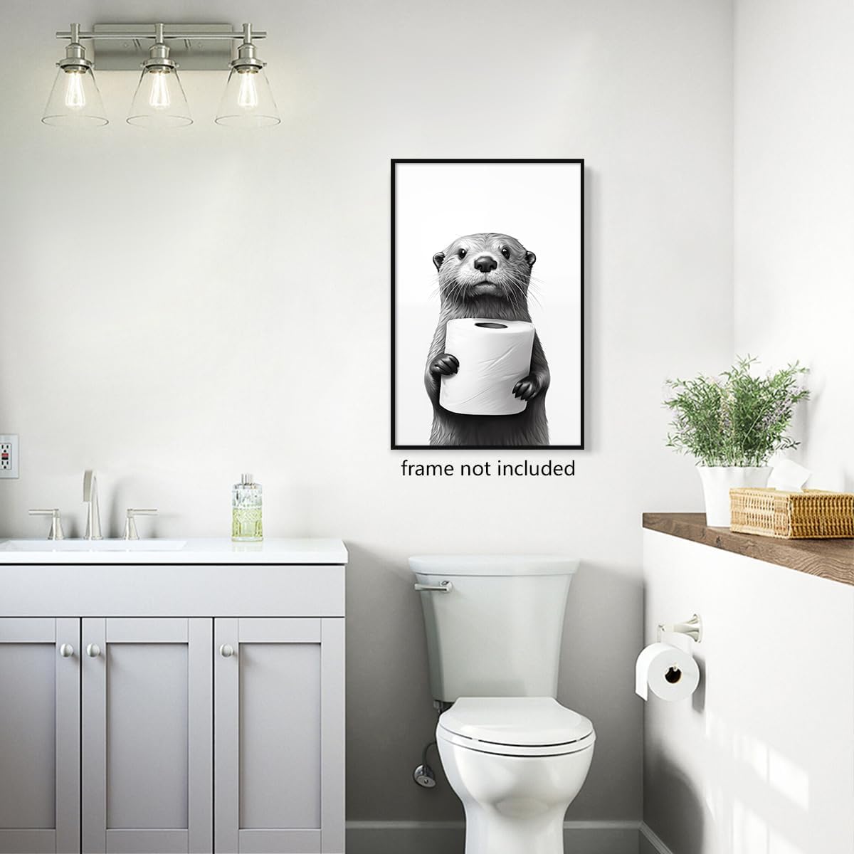 Otter Canvas Wall Art - Funny Black and White Animal Poster for Bathroom | Unframed 12x16in Decor
