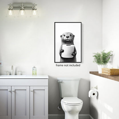 Otter Canvas Wall Art - Funny Black and White Animal Poster for Bathroom | Unframed 12x16in Decor