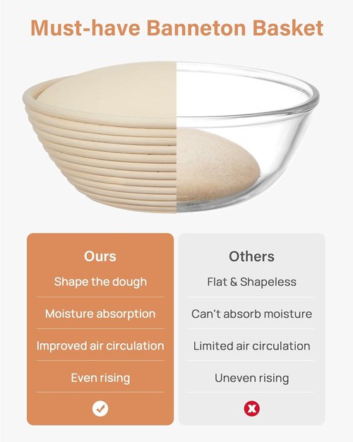 Kootek Banneton Bread Proofing Basket - 9 Inch Round Sourdough Baking Supplies & Liner