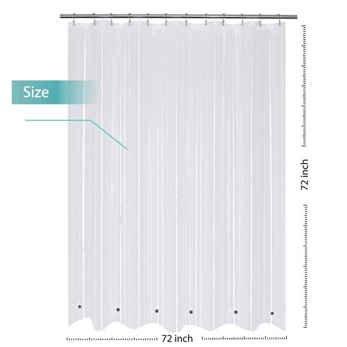 Mrs Awesome Shower Curtain Liner with 6 Magnets Clear Thick PEVA, Premium Waterproof Plastic Shower Curtain Standard Size 72 x 72 inch, Clear