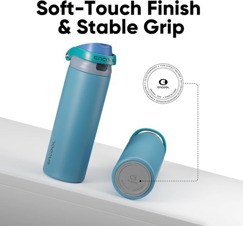 ENCOOL Insulated Water Bottle - Leakproof Dual-Sip Design for Work & Gym | Keeps Drinks Cold, 24 oz, Teal Blue