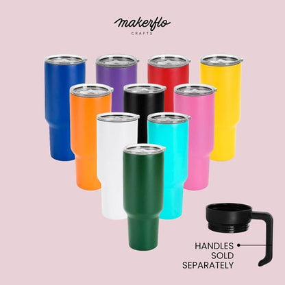 Makerflo 40 oz Pink Powder Coated Tumbler - Pack of 25 with Upgrade Handle & Leak-Proof Lid for Crafting