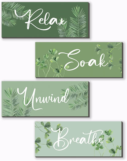 ONIZHITY Sage Green Bathroom Wall Decor - Relax, Soak, Unwind Wooden Signs | Rustic 10x4 Inch Decor for Home