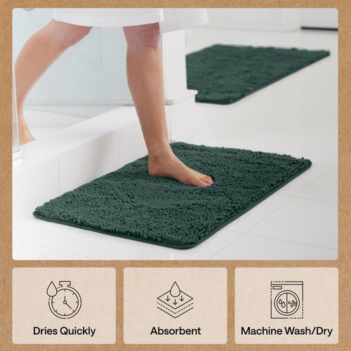 GORILLA GRIP Bath Rug Mat - Soft Absorbent Chenille | Quick-Dry Microfiber, 44x26, Hunter Green