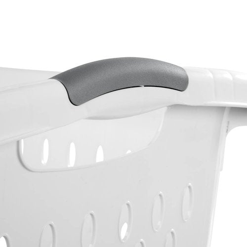 2.7 Bushel Plastic Laundry Basket, Portable Clothes Organizer with 2 Carry Handles, Oval Ventilation Holes, Large Capacity Laundry Basket for Closet Dorm Laundry Room Bedroom, BPA-free,White