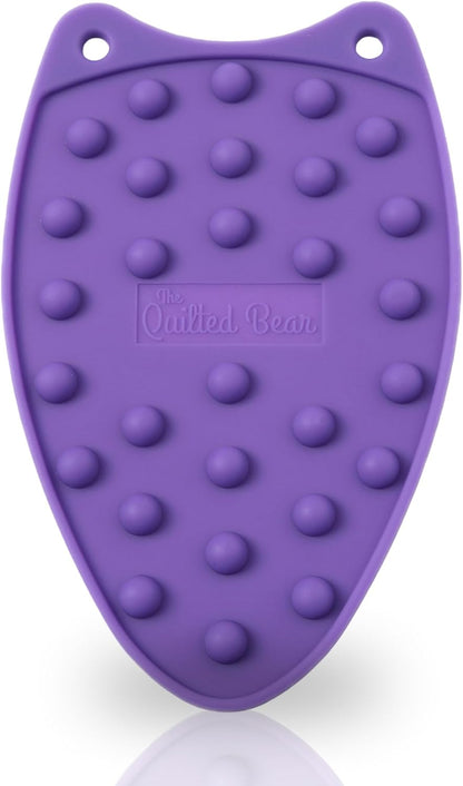 Quilted Bear Mini Iron Rest - Silicone Heat Resistant Mat for Crafting & Sewing - Durable Purple Surface