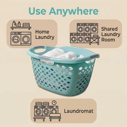 Skiennix 1.8 Bushel Hip Hugger Laundry Basket - Teal Flexible Plastic Hamper for Easy One-Hand Carry