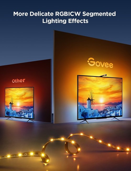 Govee TV Backlight - 16.4ft RGBICW Wi-Fi LED Strip Lights with Camera | Voice & App Control for 75-85 Inch TVs