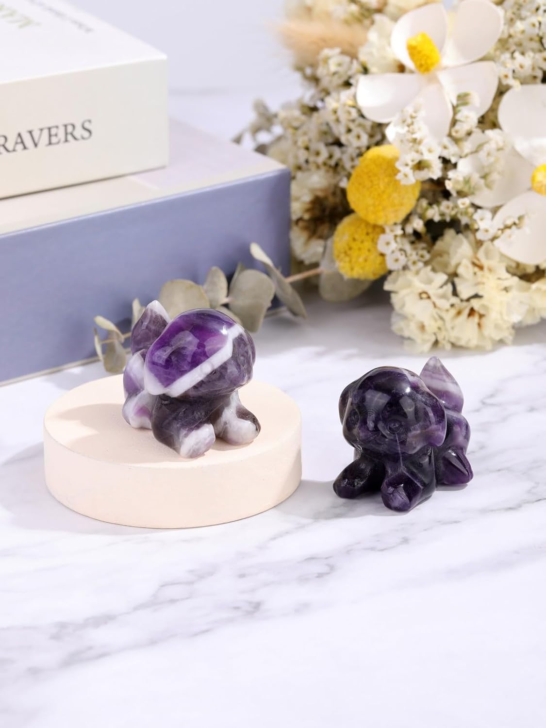 PESOENTH Purple Amethyst Crystal Dog Ornament Dog Lovers Gifts for Women Christmas Birthday,Cute Amethyst Stone Puppy Dogs Figurine Statue Home Room Decor,1.5"