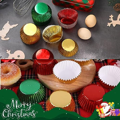 Christmas Foil Cupcake Liners Set - Red Green Gold Metallic 450pcs
