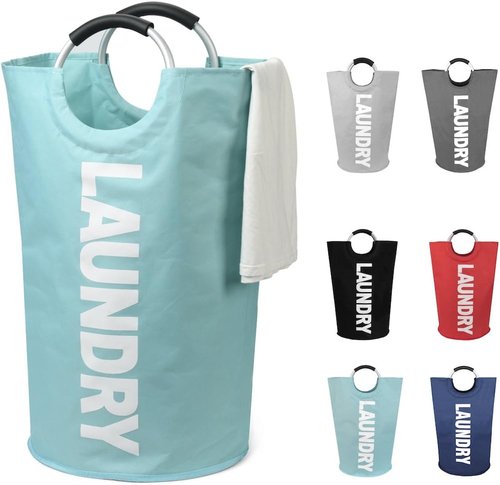 DOKEHOM X-Large Collapsible Laundry Basket - 125L Fabric Bag in Light Blue | Perfect for Bedroom Storage