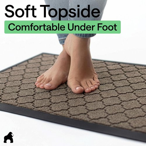 GORILLA GRIP 100% Waterproof All-Season WeatherMAX Doormat 35x23, US Designed Natural Rubber, Stain and Fade Resistant, Low Profile Indoor Outdoor Door Mats, Easy Clean Patio Mat, Latte Quatrefoil
