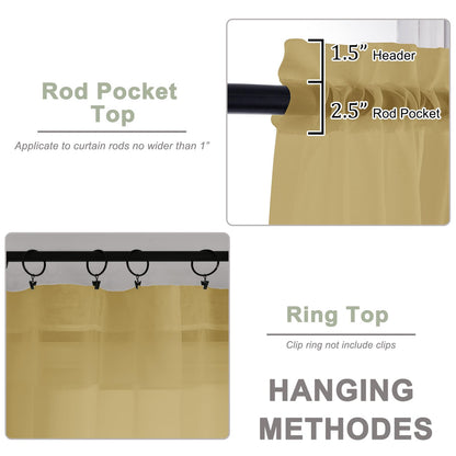 OWENIE Gold Sheer Curtains 120 Inches Long 2 Panels Set, Airy Lightweight Sheer Gold Curtains for Living Room Bedroom, Farmhouse Voile Filmy Rod Pocket Curtains Drapes, 2 Pcs, Each 59" Wx120 L Inch