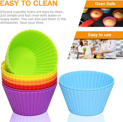 Skiennix Extra Large Silicone Muffin Cups - 12 Pack, 3.54 Inch Reusable Baking Liners | Multicolor