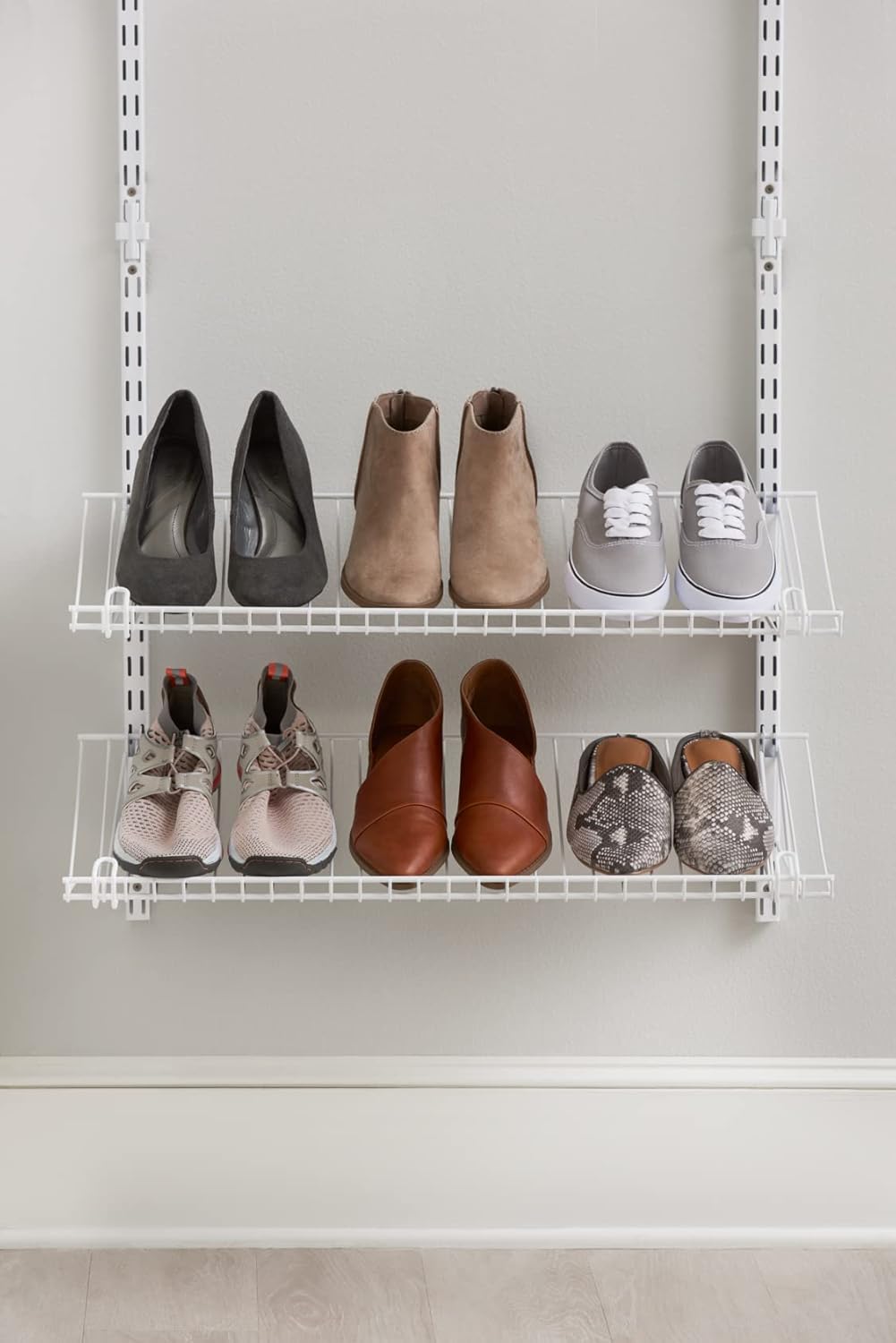 Rubbermaid Customizable Wall Mount Shoe Shelf - White | Ideal for Home Organization & Closet Storage
