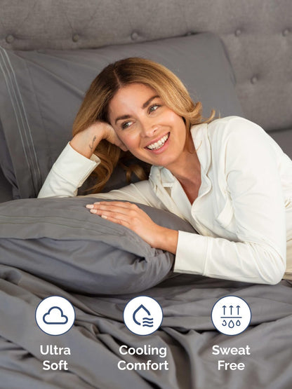 Skiennix Extra Deep Queen Fitted Sheet - Ultra Soft, Wrinkle-Free - Fits 18-24 Inch Mattresses - Dark Grey