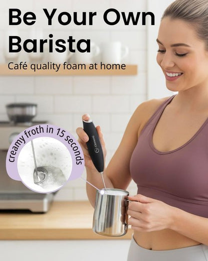 Elementi Milk Frother Wand & Drink Mixer with Stand - Turbo Milk & Coffee Frother Handheld - Hand Held Coffee Mixer Wand & Cold Foam Maker for Frothy Cappuccinos, Lattes & Drink Mixes (Lavender)