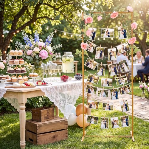 Metal Photo Display Board for Wedding Party - 59 Inch Gold Frame - Classic Style