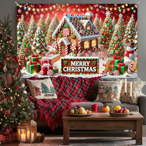 Christmas Party Backdrop Candy Cane Decorations 71 x 43 Inch Merry Christmas Banner