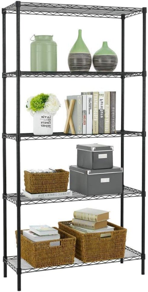 BestOffice 5-Tier Wire Storage Shelves - Heavy-Duty Metal | Adjustable Racks | 36x14x72 | Black | Holds Up to 1000 lbs | No-Tool Assembly for Home & Garage