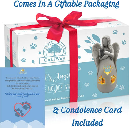 OakiWay Cat Memorial Gifts - Angel Candle Holder Figurine with Flickering LED Light | Sympathy Gifts for Cat Lovers